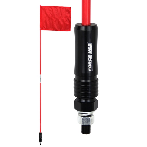 Off Road 9ft Black Flag Pole, Center Split with Quick Disconnect, Adventure Series Red